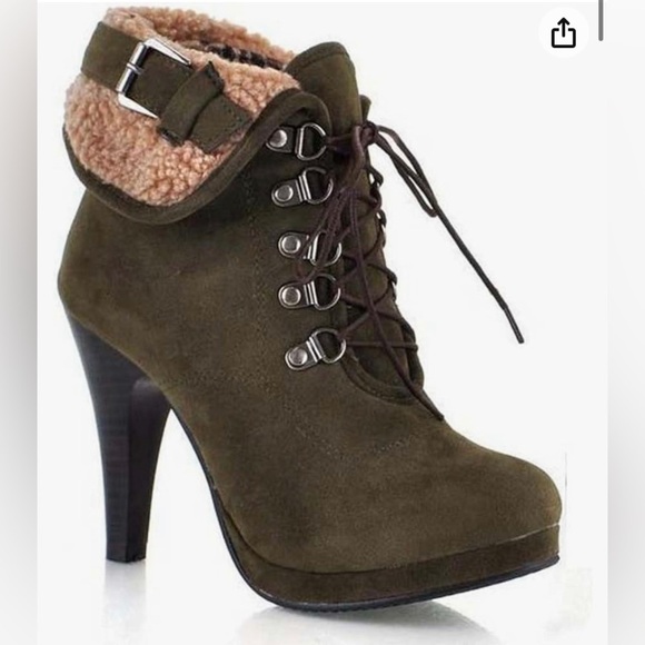 WENJHEN Shoes - Wenjhen Women Lace Up Flanging Boots High Heel Ankle Round Toe Pumps Sho…